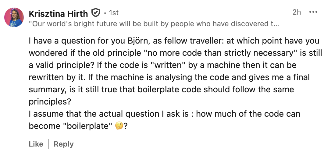 Krisztina's question on LinkedIn